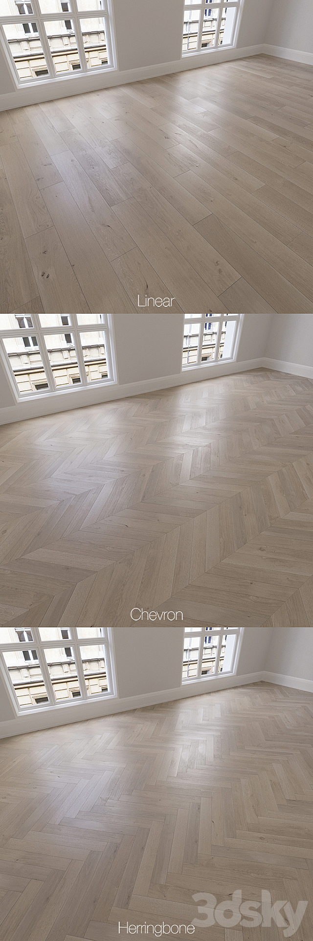 Parquet natural. oak anchorage. 3 types. Linear. chevron. herringbone. 3DSMax File - thumbnail 2