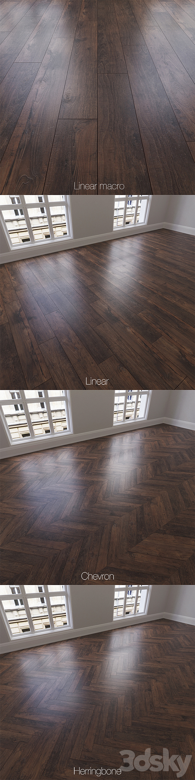 Parquet natural. oak Calypso. 3 types. Linear. chevron. herringbone. 3DSMax File - thumbnail 2