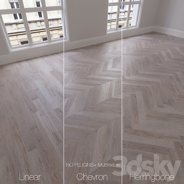 Parquet natural. oak Crystal. 3 types. Linear. chevron. herringbone. 3DSMax File - thumbnail 1