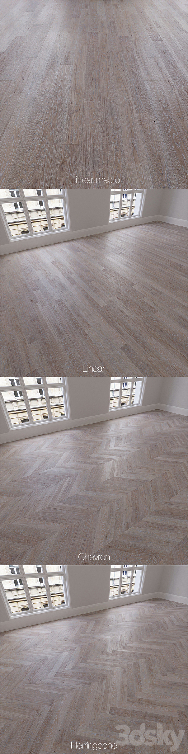 Parquet natural. oak Crystal. 3 types. Linear. chevron. herringbone. 3DSMax File - thumbnail 2