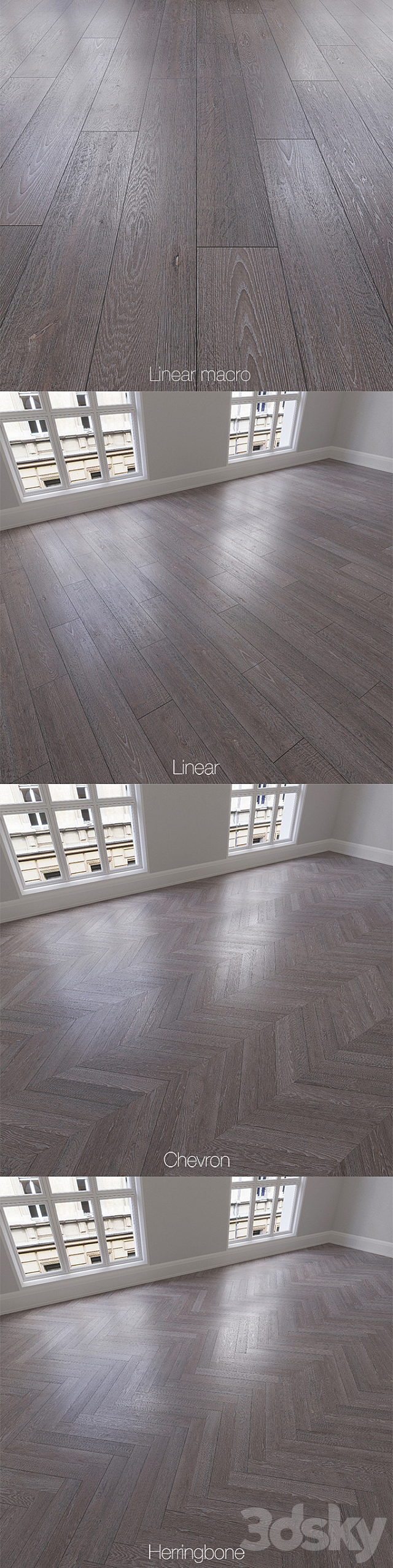 Parquet natural. oak Flint. 3 types. Linear. chevron. herringbone. 3DSMax File - thumbnail 2