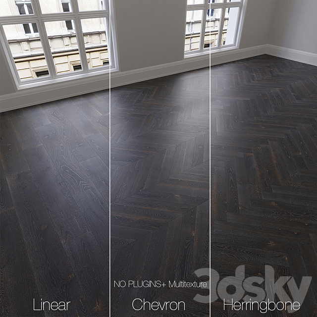 Parquet natural. oak Night. 3 types. Linear. chevron. herringbone. 3DSMax File - thumbnail 1