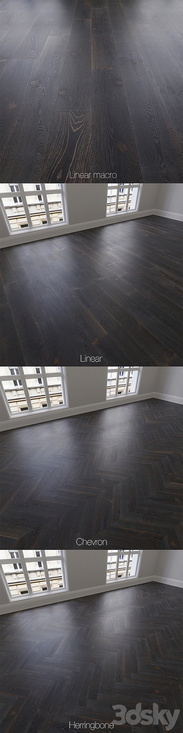 Parquet natural. oak Night. 3 types. Linear. chevron. herringbone. 3DSMax File - thumbnail 2