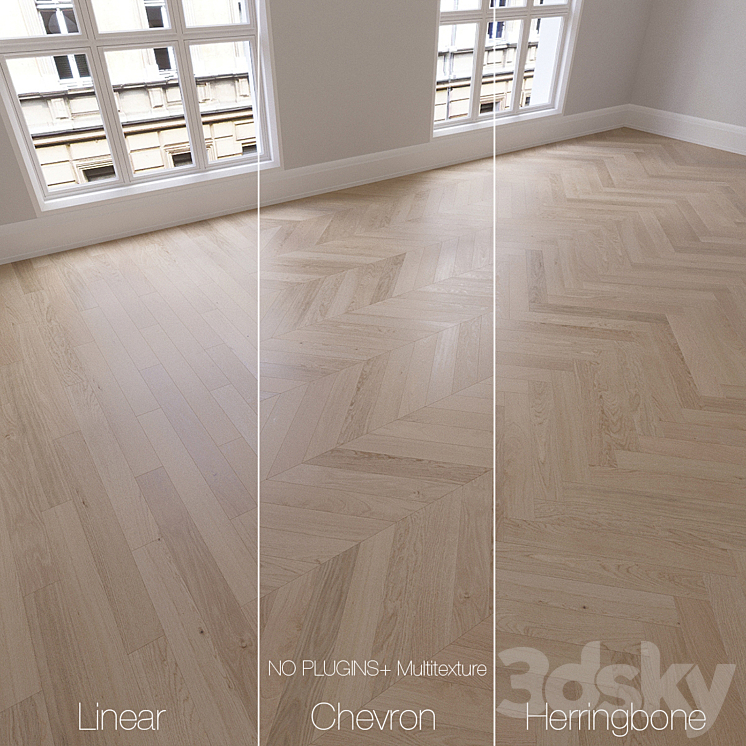 Parquet natural oak Sapphire 3 types. Linear chevron herringbone. 3DS Max - thumbnail 1