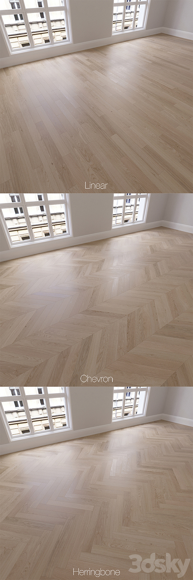 Parquet natural oak Sapphire 3 types. Linear chevron herringbone. 3DS Max - thumbnail 2