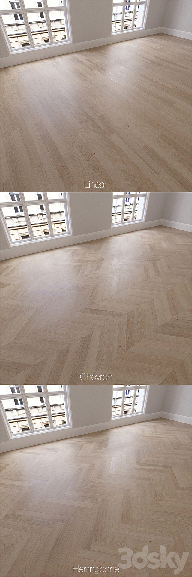 Parquet natural. oak Sapphire. 3 types. Linear. chevron. herringbone. 3DSMax File - thumbnail 2