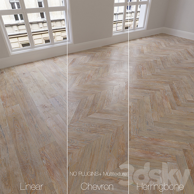 Parquet natural oak Scandinavian 3 types. Linear chevron herringbone. 3ds Max - thumbnail 1