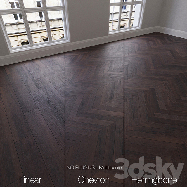 Parquet natural. oak Smoky mountains. 3 types. Linear. chevron. herringbone. 3DSMax File - thumbnail 1