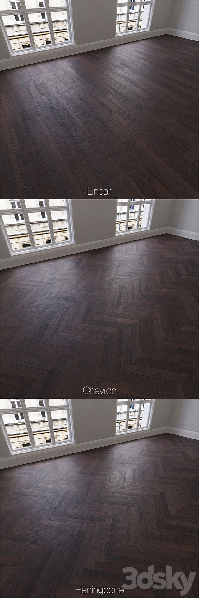 Parquet natural. oak Smoky mountains. 3 types. Linear. chevron. herringbone. 3DSMax File - thumbnail 2