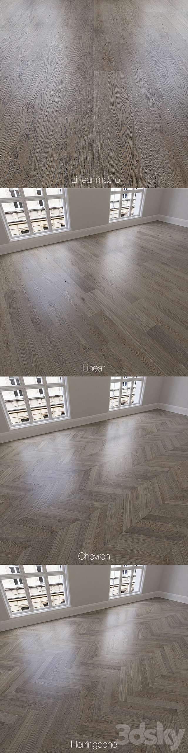 Parquet natural. oak Twilight. 3 types. Linear. chevron. herringbone. 3DSMax File - thumbnail 2