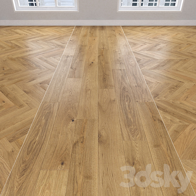 Parquet Oak 3 types. Christmas tree linear chevron. 3ds Max - thumbnail 1