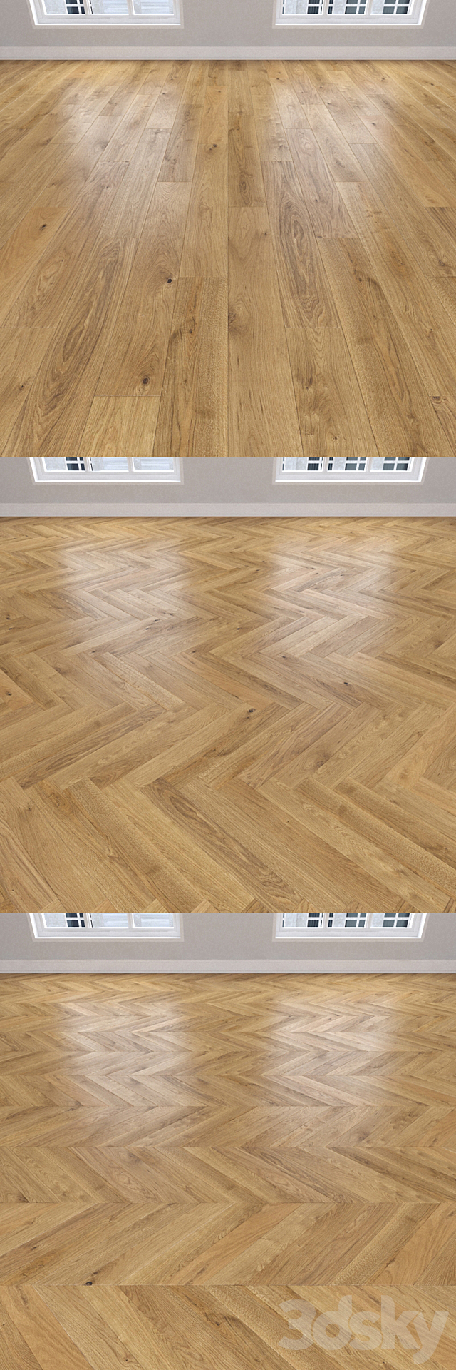 Parquet Oak 3 types. Christmas tree linear chevron. 3ds Max - thumbnail 2