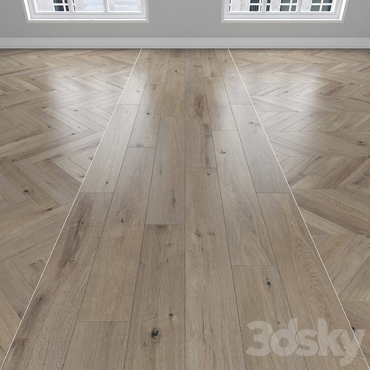 Parquet Oak 3 types: herringbone linear chevron. 3DS Max Model - thumbnail 1