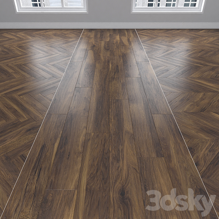 Parquet Oak 3 types: herringbone linear chevron. 3DS Max Model - thumbnail 1