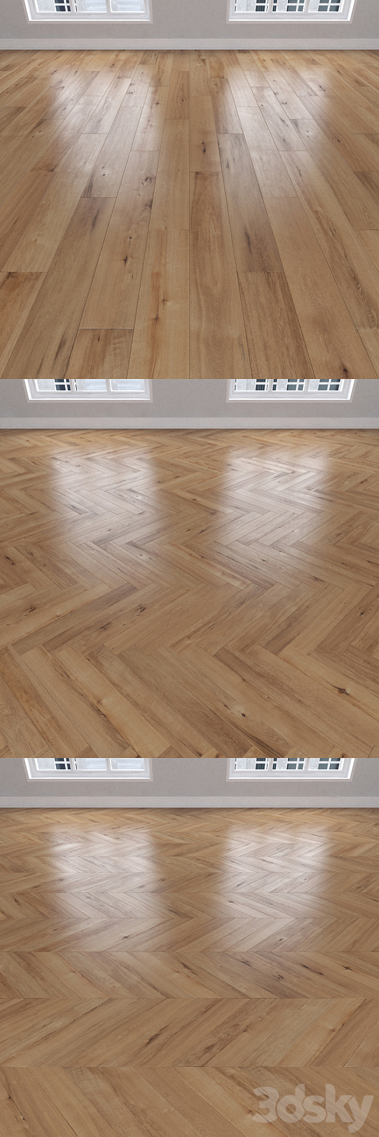 Parquet Oak 3 types: herringbone linear chevron. 3DS Max - thumbnail 2