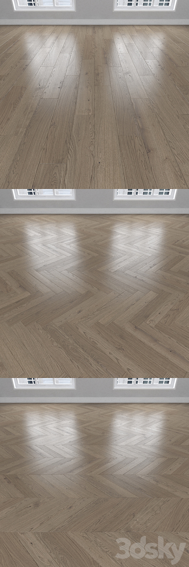 Parquet Oak 3 types: herringbone linear chevron. 3DS Max Model - thumbnail 2