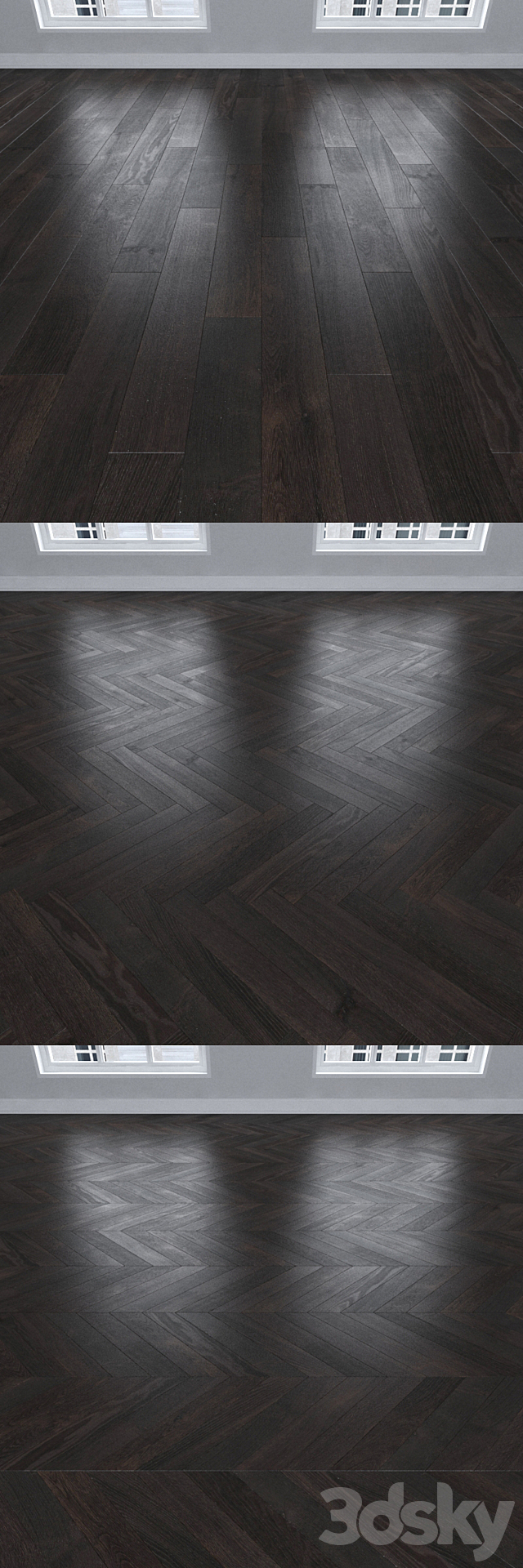 Parquet Oak dark 3 types. Christmas tree linear chevron. 3ds Max - thumbnail 2