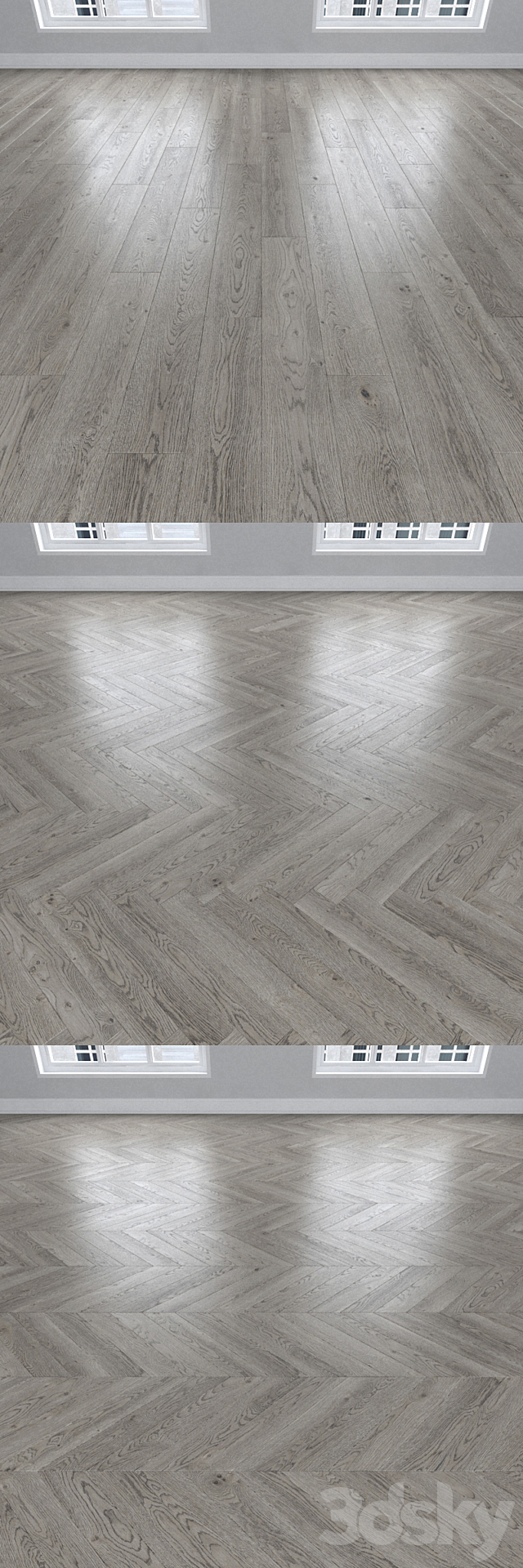 Parquet Oak gray 3 types. Christmas tree linear chevron. 3ds Max - thumbnail 2