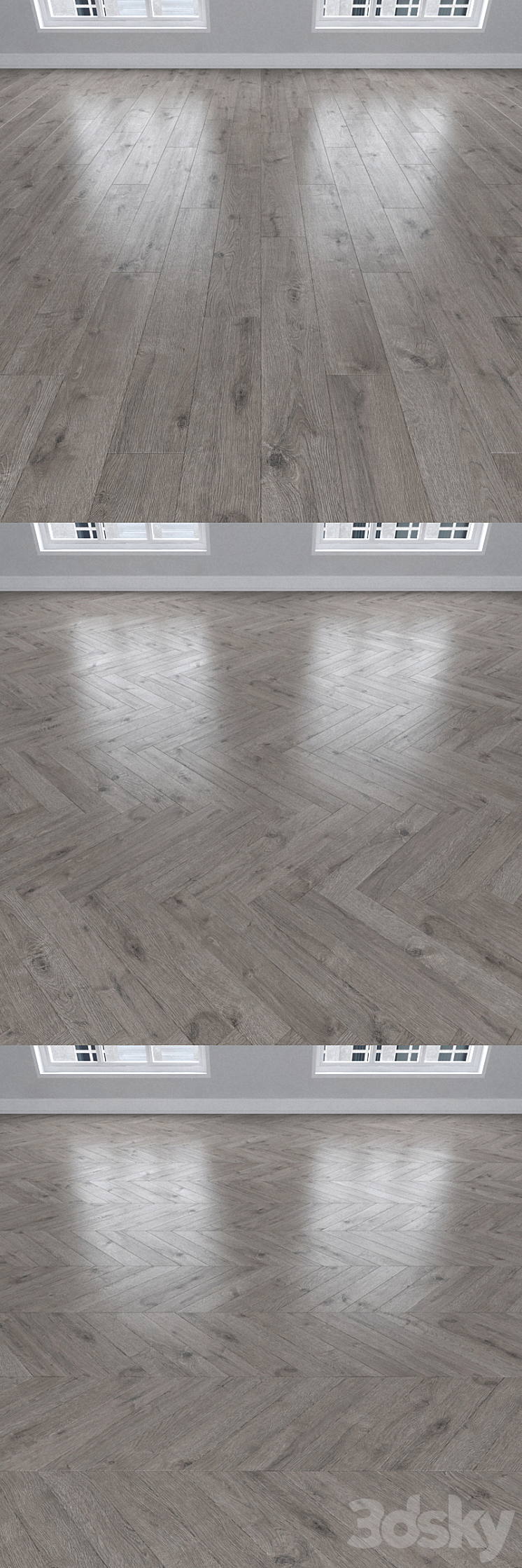 Parquet Oak gray 3 types: herringbone linear chevron. 3DS Max - thumbnail 2