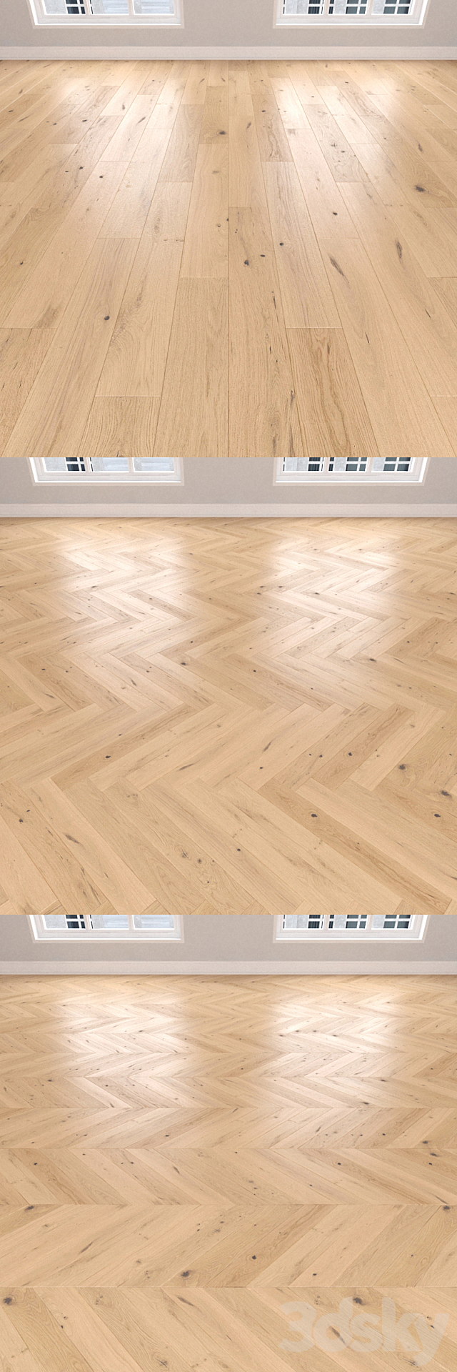 Parquet Oak light 3 types. Christmas tree linear chevron. 3DS Max Model - thumbnail 2