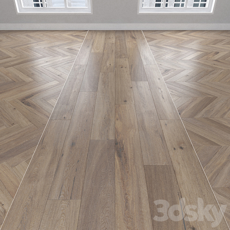 Parquet Oak smoked 3 kinds: herringbone linear chevron. 3DS Max - thumbnail 1