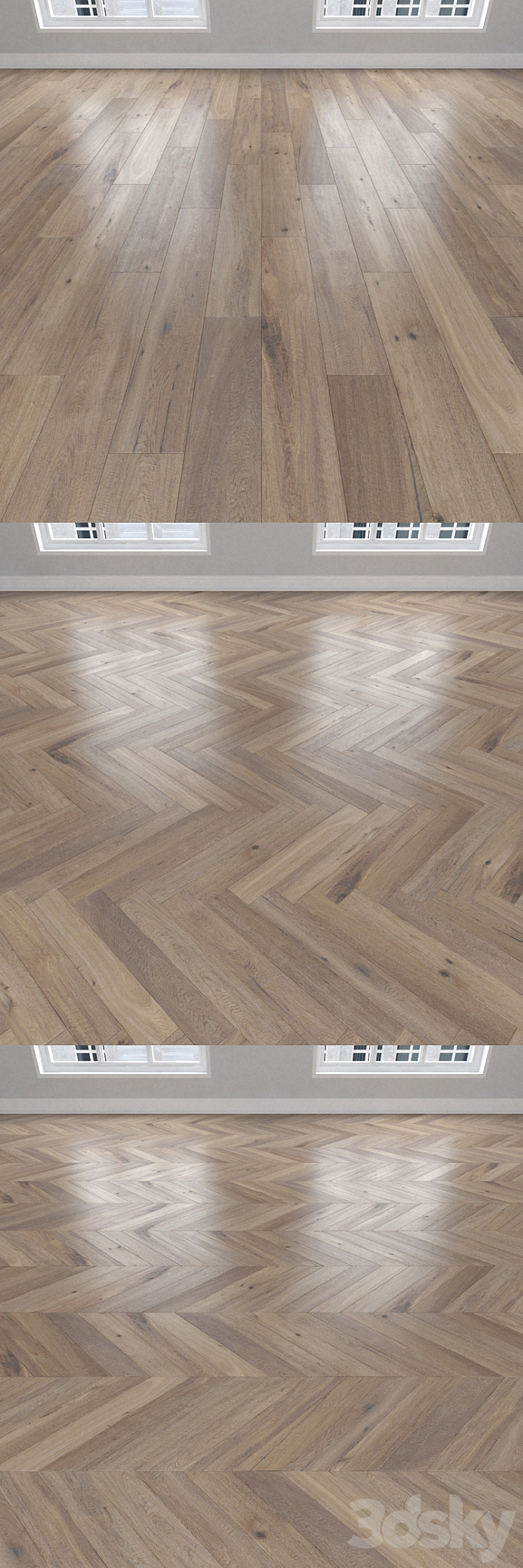 Parquet Oak smoked 3 kinds: herringbone linear chevron. 3DS Max - thumbnail 2