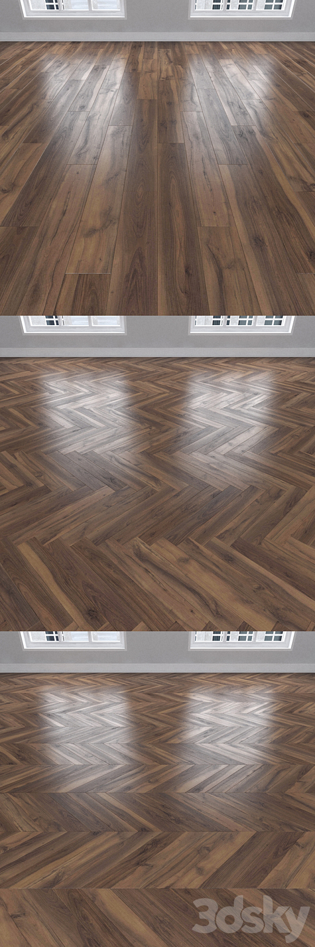 Parquet Walnut 3 types: herringbone linear chevron. 3DS Max Model - thumbnail 2