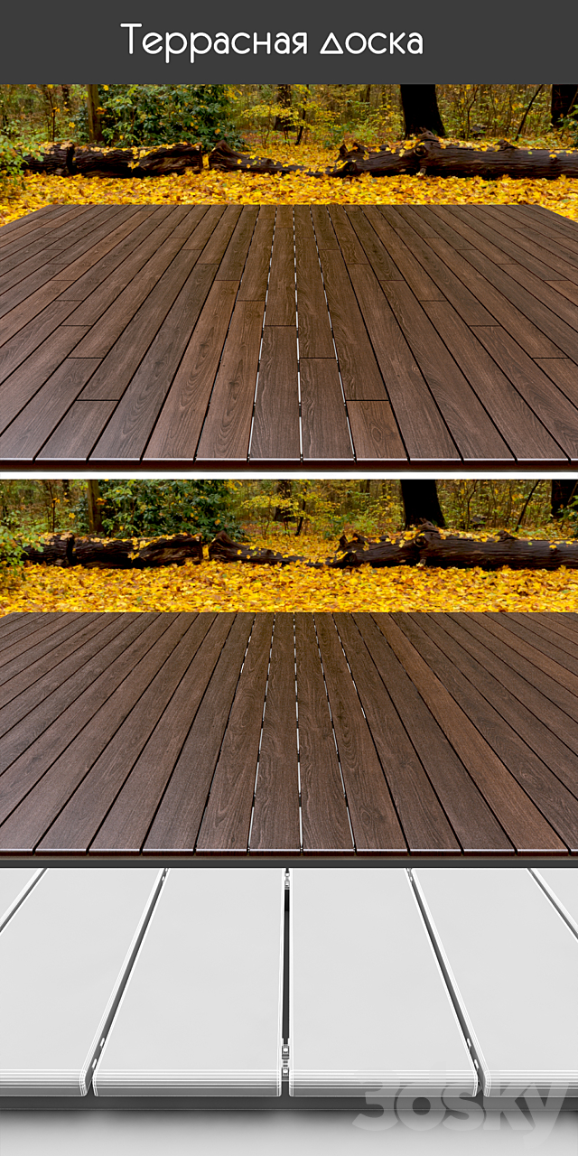 Tiled board on logs 4 types 3ds Max - thumbnail 3