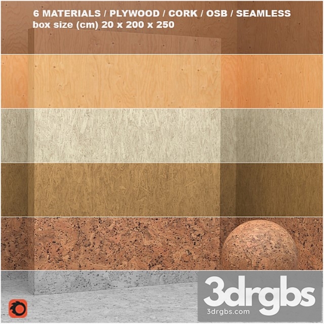 Wood 1 6 materials (seamless) – plywood osb cork – set 5 3dsmax Download - thumbnail 1