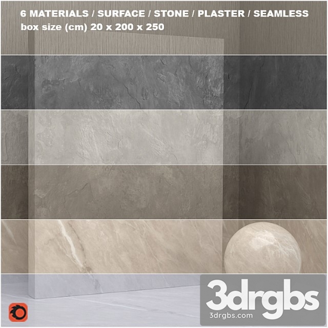 6 materials (seamless) – stone plaster – set 22 3dsmax Download - thumbnail 1