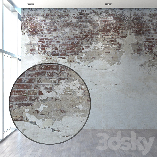 Aged wall with masonry 3ds Max - thumbnail 1