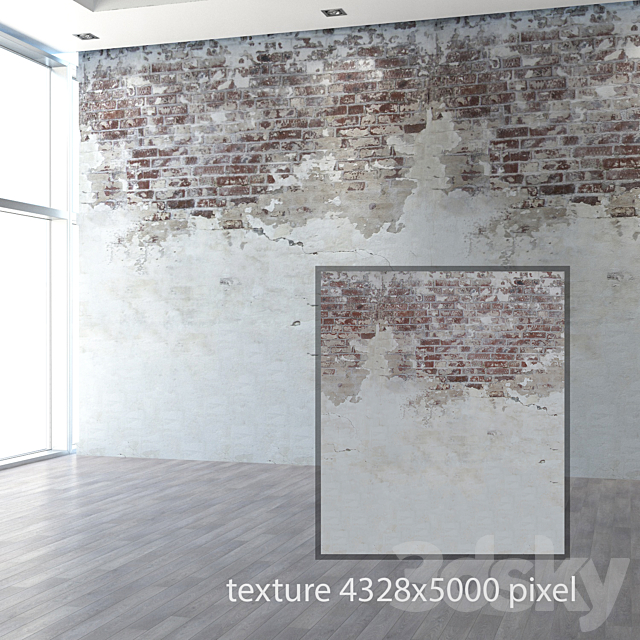 Aged wall with masonry 3ds Max - thumbnail 2