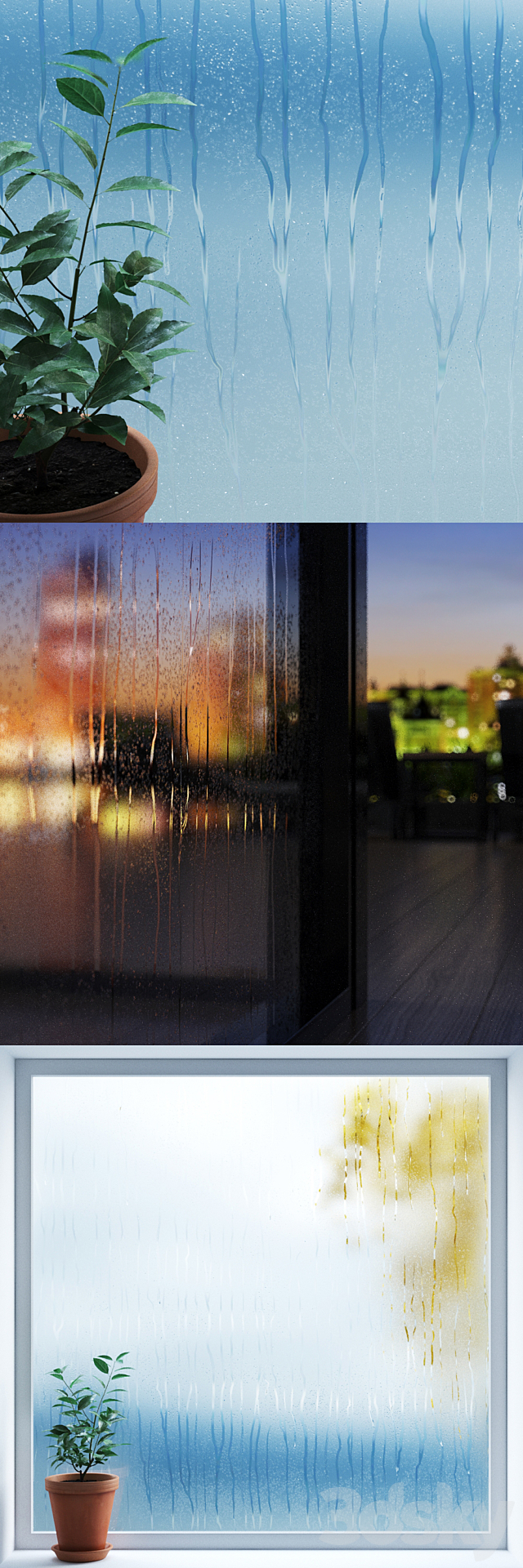 Wet glass – drops in the rain 2 3DS Max Model - thumbnail 2