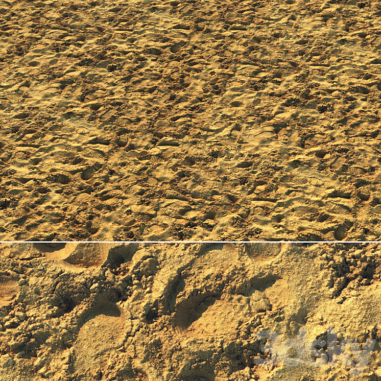 Wet sand material with footprints 3DS Max - thumbnail 1