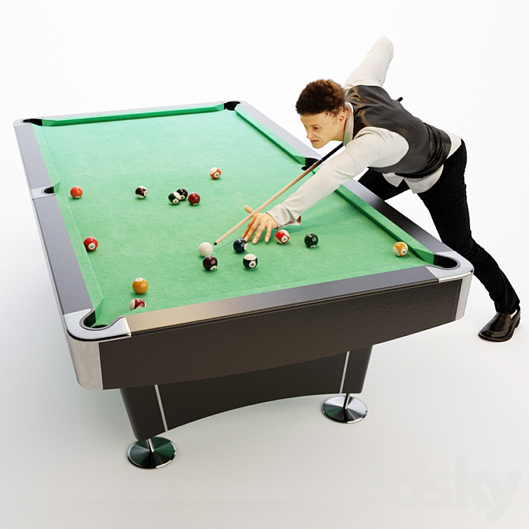 American billiard table billiard player 3DS Max Model - thumbnail 1