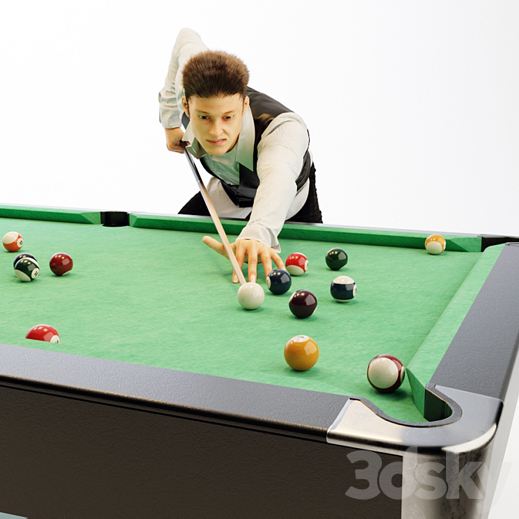 American billiard table billiard player 3DS Max Model - thumbnail 2