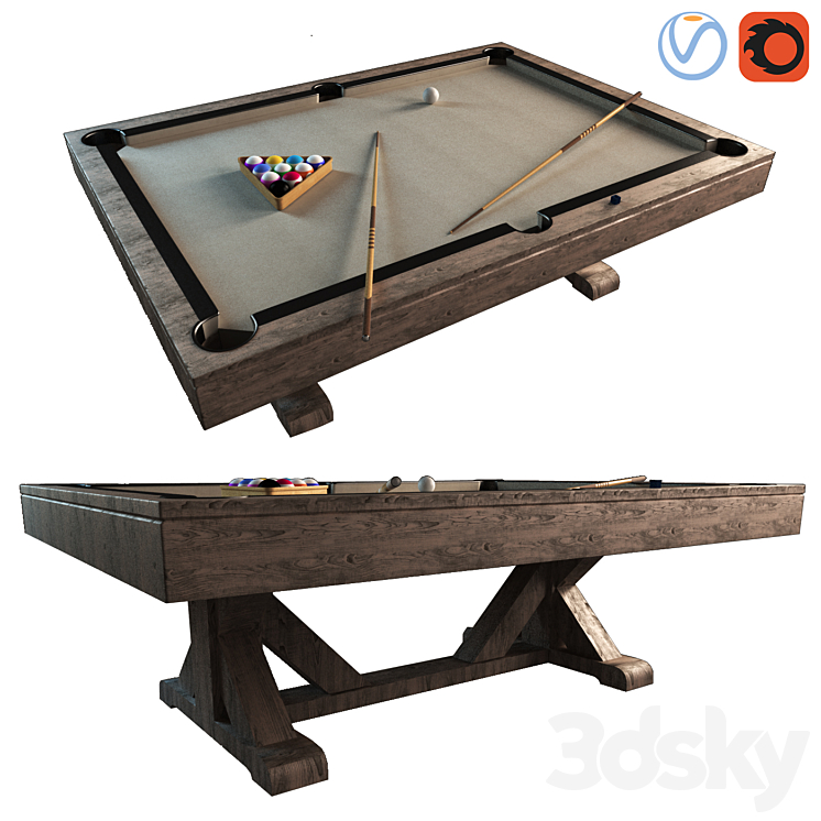 Pottery Barn Charleston Pool Table 3DS Max - thumbnail 1