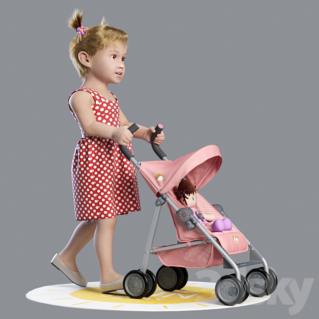 Baby walking with a pram 3ds Max - thumbnail 1