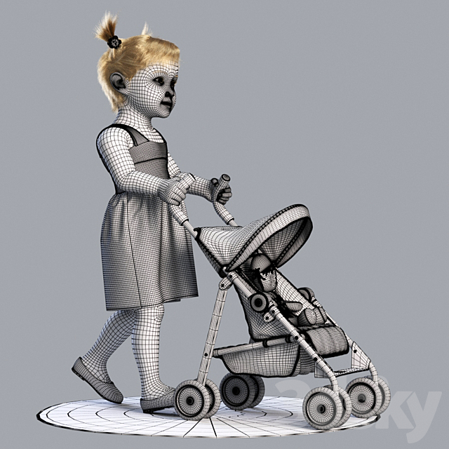 Baby walking with a pram 3ds Max - thumbnail 3