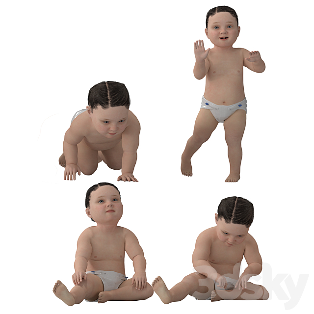 Boy Baby in 4 Poses 3ds Max - thumbnail 1