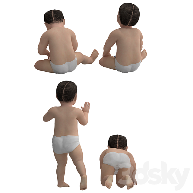 Boy Baby in 4 Poses 3ds Max - thumbnail 2