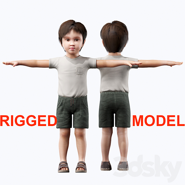 Boy in a T-shirt and shorts. 3ds Max - thumbnail 1