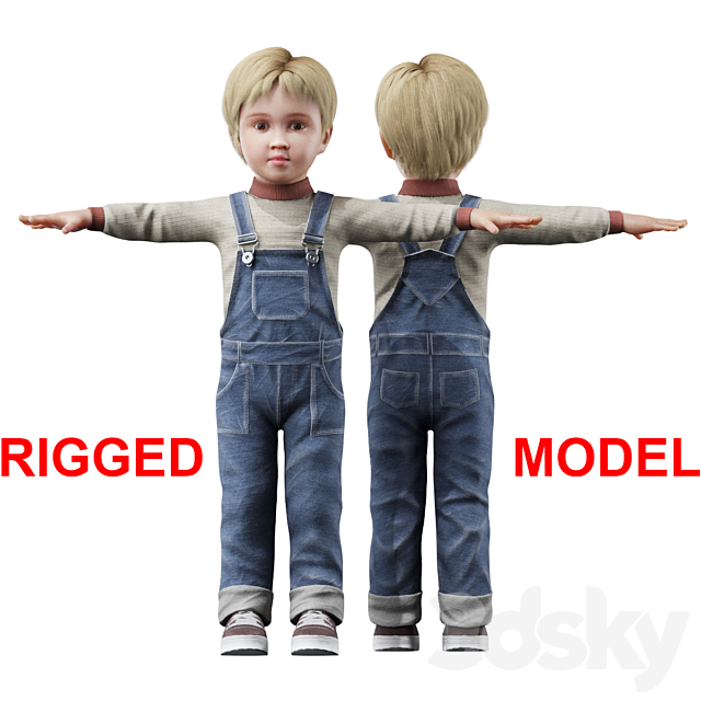 Boy in denim overalls 3ds Max - thumbnail 1