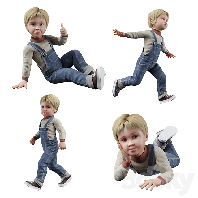 Boy in denim overalls 3ds Max - thumbnail 2