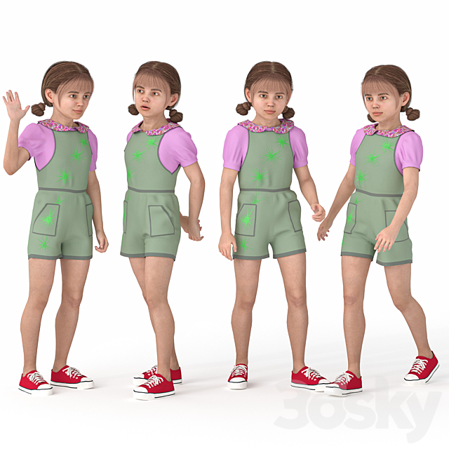 Casual Kid Girl 04 Poses 3ds Max - thumbnail 1