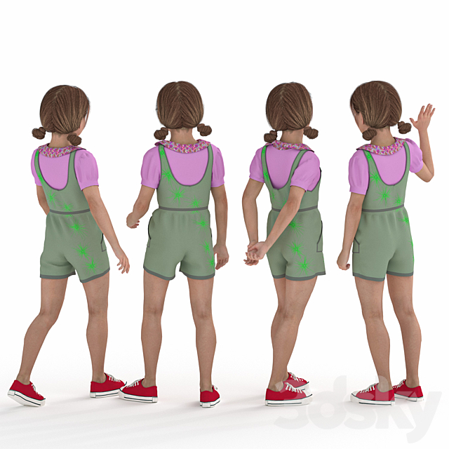 Casual Kid Girl 04 Poses 3ds Max - thumbnail 2