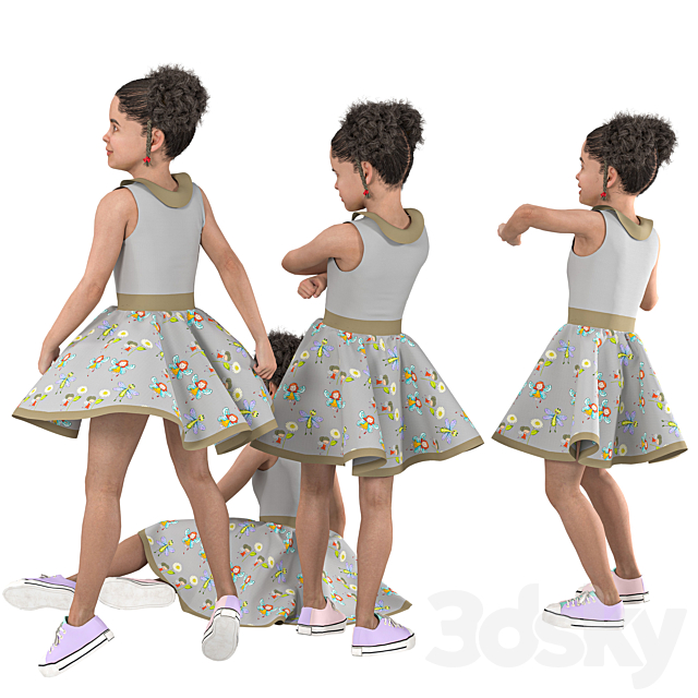 Child Girl in 4 Poses 3ds Max - thumbnail 2