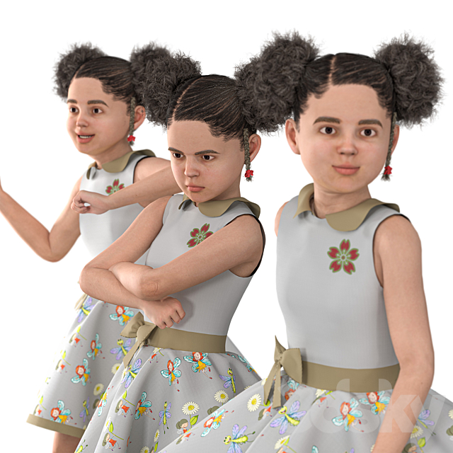 Child Girl in 4 Poses 3ds Max - thumbnail 3