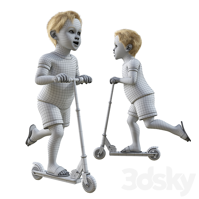 Child on scooter 3DS Max Model - thumbnail 3