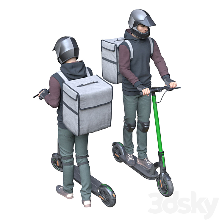 Delievery man on an electric scooter 3DS Max Model - thumbnail 1